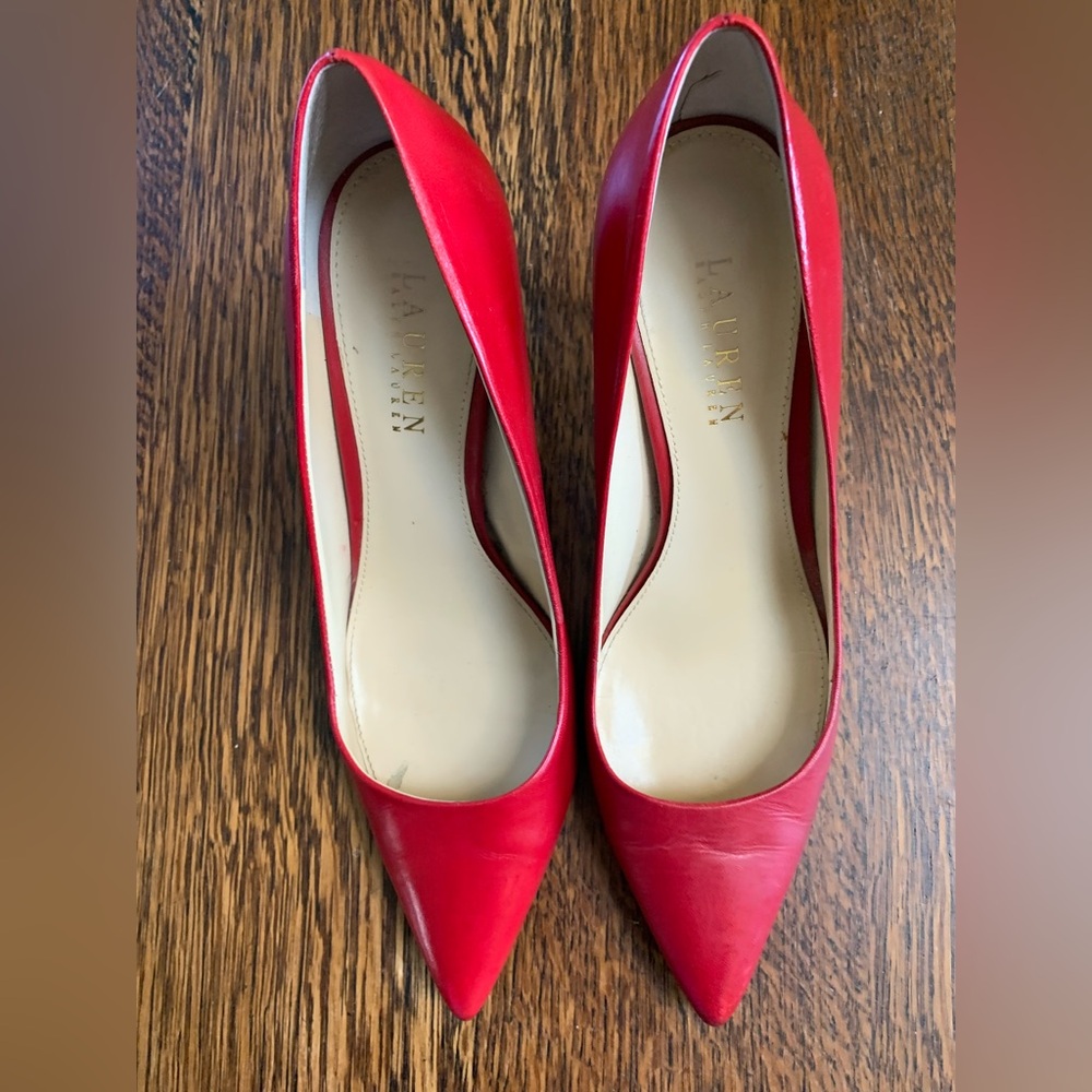 ❣️ Ralph Lauren Red Leather Women's Heels Sz 9B